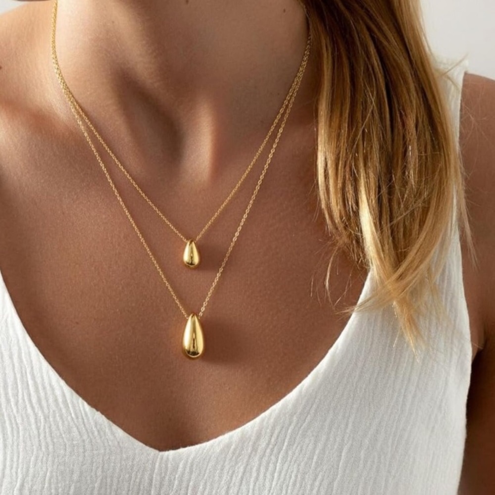 New! 24k Gold Plated Double Drop Layered Necklace